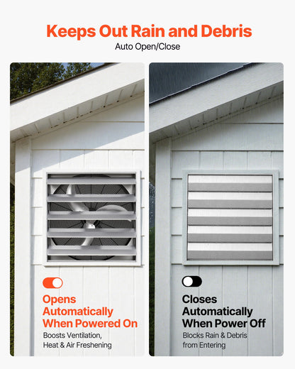 VEVOR 24 Inch Shutter Exhaust Fan Wall Mounted Automatic Louvers Silver, Sturdy Steel Housing, Low Noise, AC Motor, 7030 CFM Ventilation and Cooling for Attic, Garage, Barn, Greenhouse, Workshop - BYCSPQSMZKACSZLY5001V1 - view 6