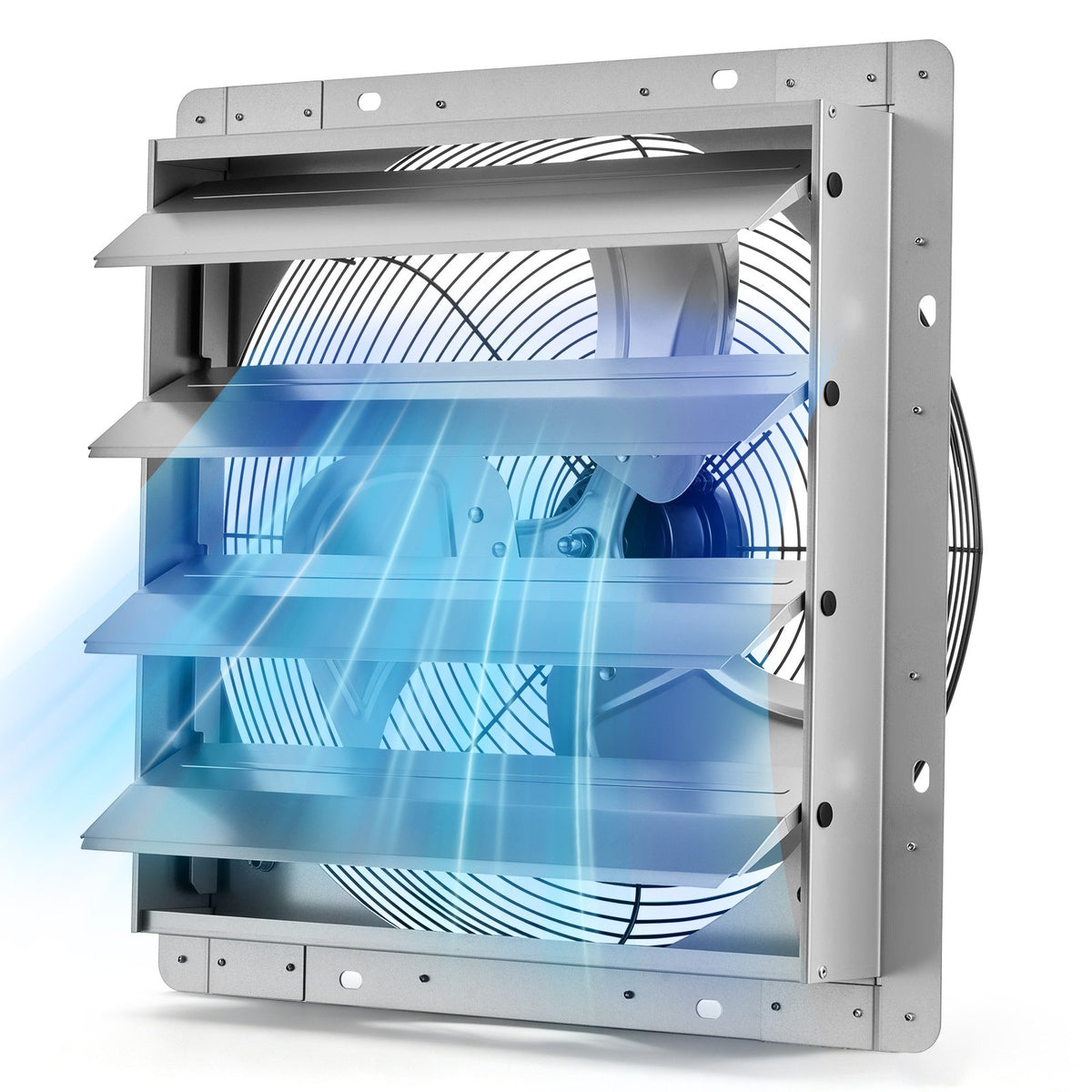 VEVOR 16 Inch Shutter Exhaust Fan Wall Mounted Automatic Louvers Silver, Sturdy Steel Housing, 2438 CFM Low Noise, AC Motor, Ventilation and Cooling for Attic, Garage, Barn, Greenhouse, Workshop - BYCSPQSMZKACT3GCP001V1 - view 1