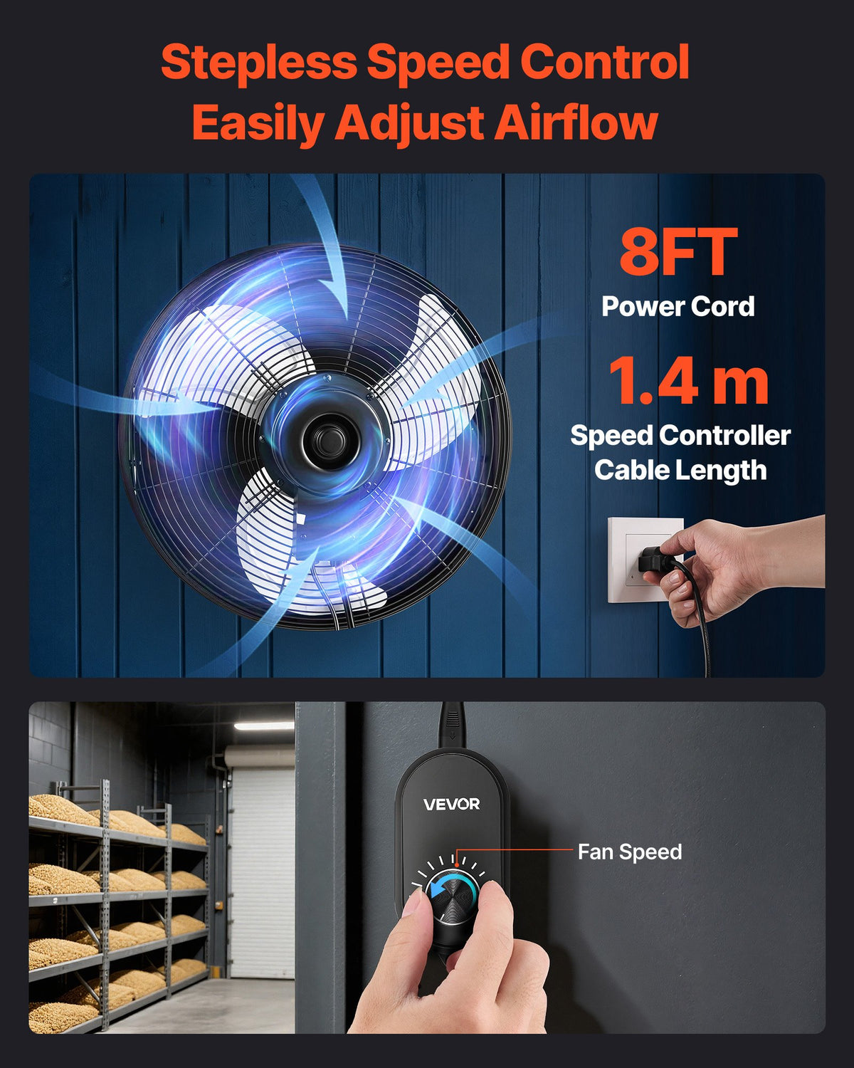 VEVOR 18 in Shutter Exhaust Fan Wall-Mount Automatic Louvers Variable Speed, Sturdy Steel Housing, Low Noise, AC Motor, 3051 CFM Ventilation and Cooling for Attic, Garage, Barn, Greenhouse, Workshop - BYCSPQSMZKACWEUWE001V1 - view 7