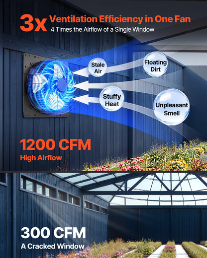 VEVOR 14 Inch Shutter Exhaust Fan Wall Mounted Automatic Louvers EC Motor, Steel Housing, Temperature & Humidity Controller, Ventilation & Cooling for Attic, Garage, Barn, Greenhouse, Workshop, Black - BYCSPQSMZKECBQUYN001V1 - view 3