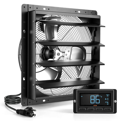 VEVOR 16 Inch Shutter Exhaust Fan Wall Mounted Automatic Louvers EC Motor, Steel Housing, Temperature & Humidity Controller, Ventilation & Cooling for Attic, Garage, Barn, Greenhouse, Workshop, Black - BYCSPQSMZKECFDH69001V1 - view 1