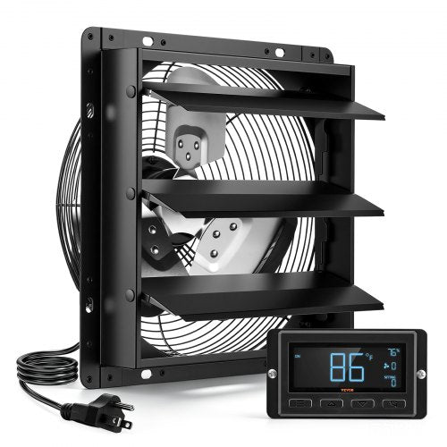 VEVOR 12 Inch Shutter Exhaust Fan Wall Mounted Automatic Louvers EC Motor, Steel Housing, Temperature & Humidity Controller, Ventilation & Cooling for Attic, Garage, Barn, Greenhouse, Workshop, Black - BYCSPQSMZKECOJ23P001V1 - view 2