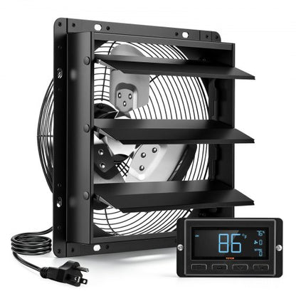 VEVOR 12 Inch Shutter Exhaust Fan Wall Mounted Automatic Louvers EC Motor, Steel Housing, Temperature & Humidity Controller, Ventilation & Cooling for Attic, Garage, Barn, Greenhouse, Workshop, Black - BYCSPQSMZKECOJ23P001V1 - view 2
