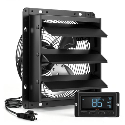 VEVOR 10 Inch Shutter Exhaust Fan Wall Mounted Automatic Louvers EC Motor, Steel Housing, Temperature & Humidity Controller, Ventilation & Cooling for Attic, Garage, Barn, Greenhouse, Workshop, Black - BYCSPQSMZKECY7IQ0001V1 - view 2