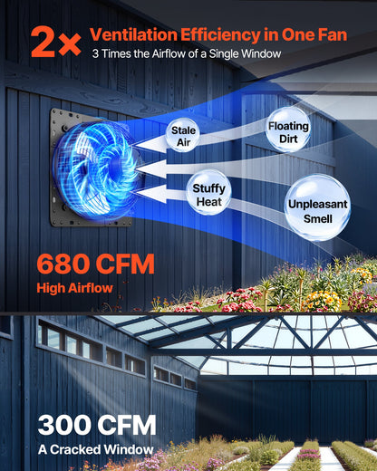 VEVOR 10 Inch Shutter Exhaust Fan Wall Mounted Automatic Louvers EC Motor, Steel Housing, Temperature & Humidity Controller, Ventilation & Cooling for Attic, Garage, Barn, Greenhouse, Workshop, Black - BYCSPQSMZKECY7IQ0001V1 - view 3