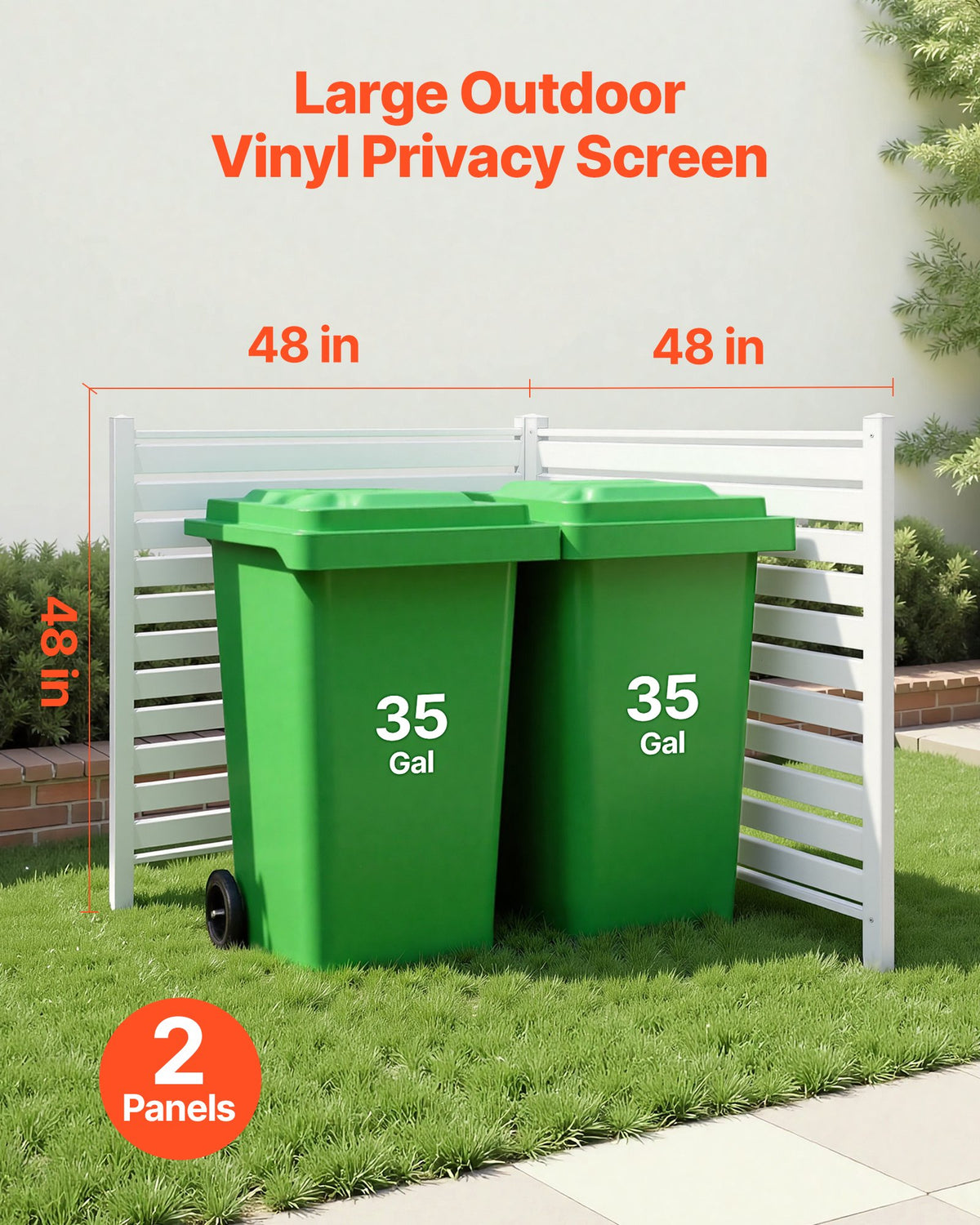 VEVOR 2 Panels Outdoor Privacy Screen, 48 x 48 in Air Conditioner Fence with 19.7 in Ground Stakes, Pool Equipment Enclosure, Louvered Vinyl Privacy Fence, Ideal for Trash Can and A/C Units, White - BYCYXJWLMBBSJC4ZS001V0 - view 3