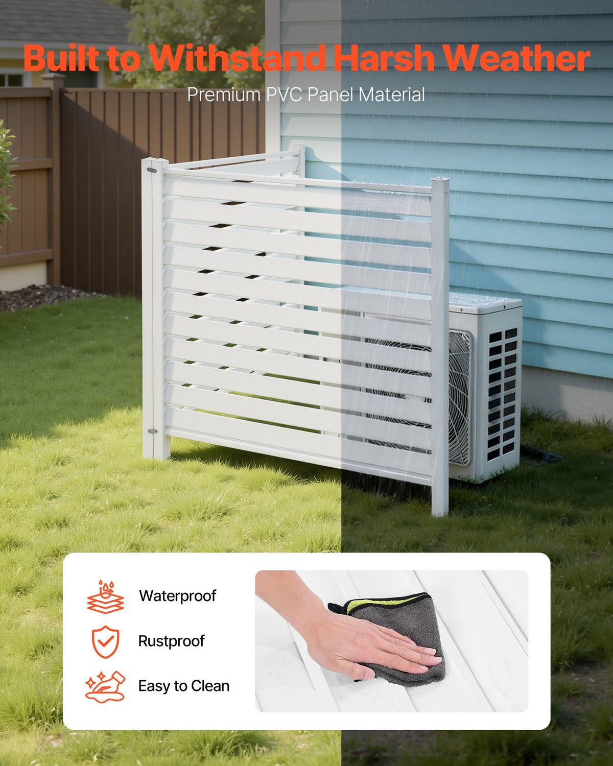 VEVOR 2 Panels Outdoor Privacy Screen, 48 x 48 in Air Conditioner Fence with 19.7 in Ground Stakes, Pool Equipment Enclosure, Louvered Vinyl Privacy Fence, Ideal for Trash Can and A/C Units, White - BYCYXJWLMBBSJC4ZS001V0 - view 6