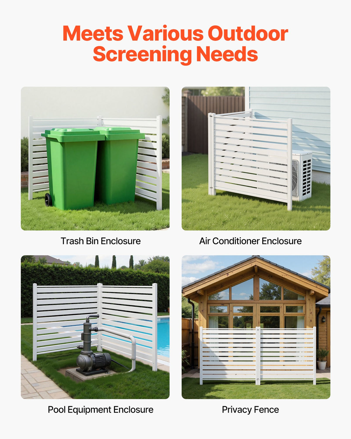 VEVOR 2 Panels Outdoor Privacy Screen, 48 x 48 in Air Conditioner Fence with 19.7 in Ground Stakes, Pool Equipment Enclosure, Louvered Vinyl Privacy Fence, Ideal for Trash Can and A/C Units, White - BYCYXJWLMBBSJC4ZS001V0 - view 7