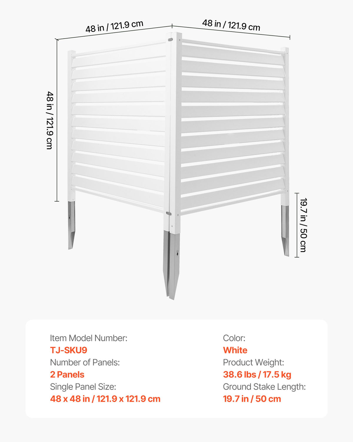 VEVOR 2 Panels Outdoor Privacy Screen, 48 x 48 in Air Conditioner Fence with 19.7 in Ground Stakes, Pool Equipment Enclosure, Louvered Vinyl Privacy Fence, Ideal for Trash Can and A/C Units, White - BYCYXJWLMBBSJC4ZS001V0 - view 8