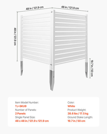 VEVOR 2 Panels Outdoor Privacy Screen, 48 x 48 in Air Conditioner Fence with 19.7 in Ground Stakes, Pool Equipment Enclosure, Louvered Vinyl Privacy Fence, Ideal for Trash Can and A/C Units, White - BYCYXJWLMBBSJC4ZS001V0 - view 8