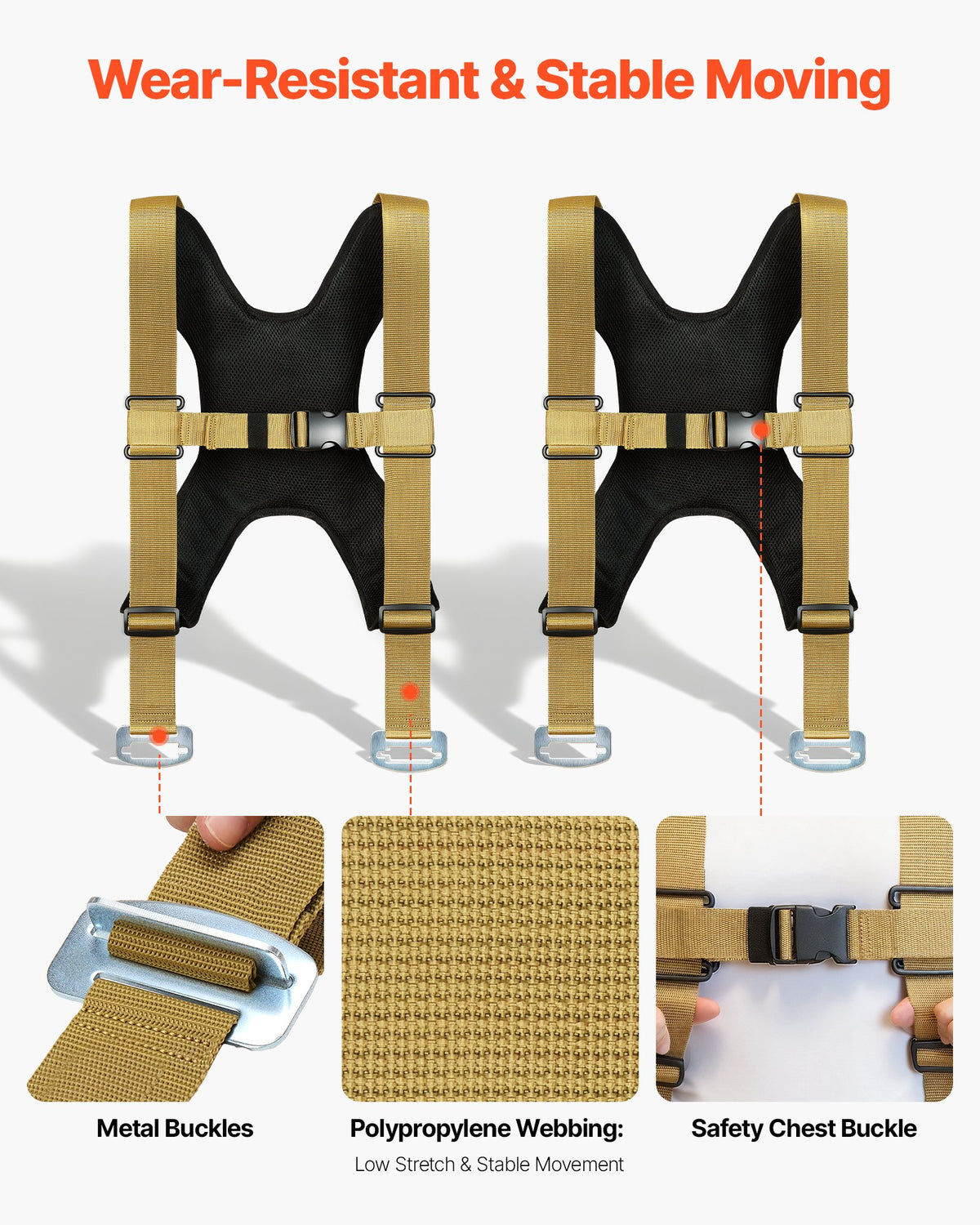 VEVOR Moving Straps, Supports up to 1000 lbs, 2-Person Lifting and Moving System with 2 Harness Straps & 2 Load-bearing Straps, Adjustable Lifting Straps for Moving Furniture Appliances Mattresses - BYDBKSJCX100T7ANZ001V0 - view 6