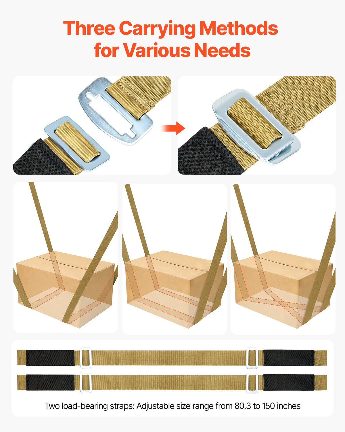 VEVOR Moving Straps, Supports up to 1000 lbs, 2-Person Lifting and Moving System with 2 Harness Straps & 2 Load-bearing Straps, Adjustable Lifting Straps for Moving Furniture Appliances Mattresses - BYDBKSJCX100T7ANZ001V0 - view 7