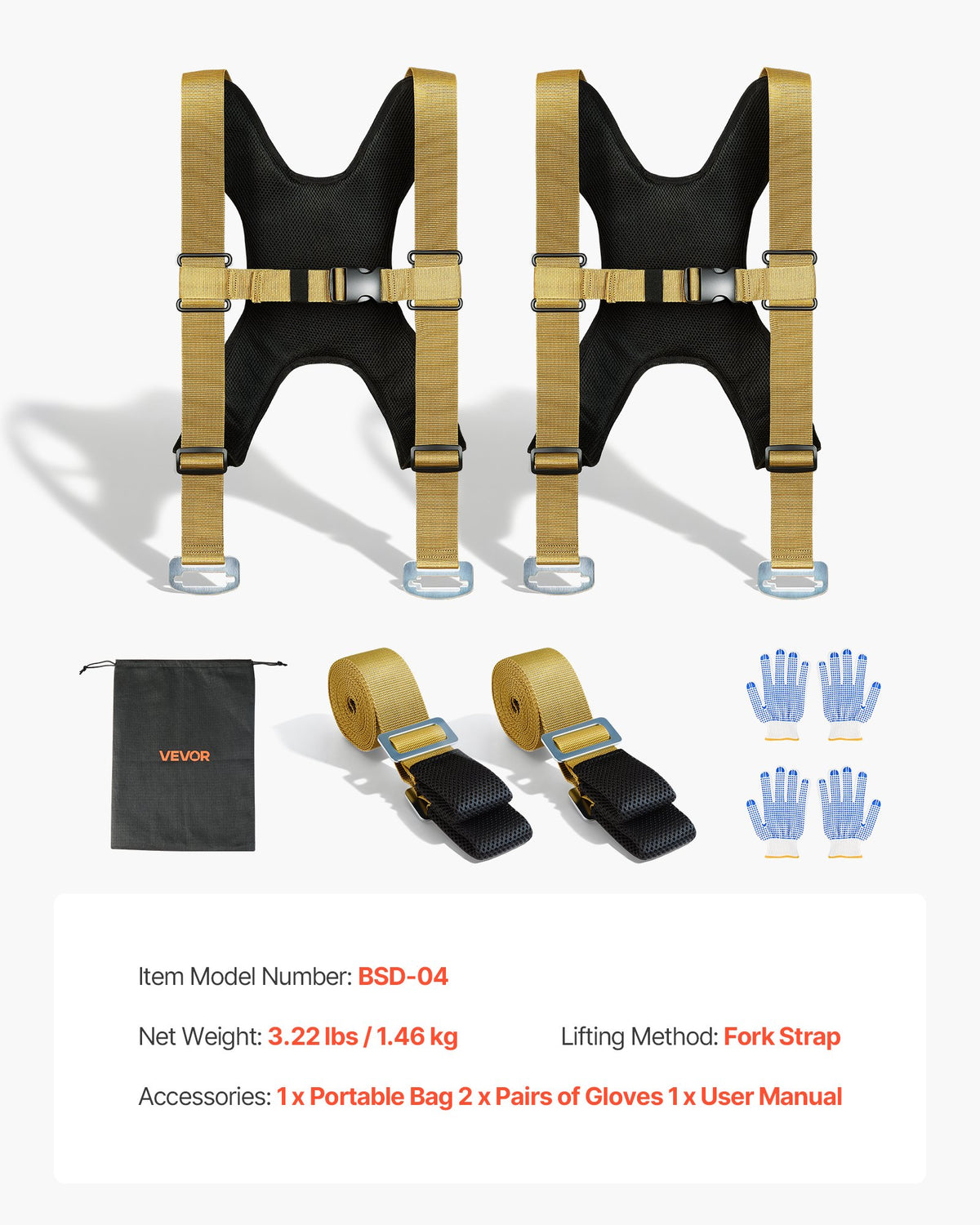 VEVOR Moving Straps, Supports up to 1000 lbs, 2-Person Lifting and Moving System with 2 Harness Straps & 2 Load-bearing Straps, Adjustable Lifting Straps for Moving Furniture Appliances Mattresses - BYDBKSJCX100T7ANZ001V0 - view 8