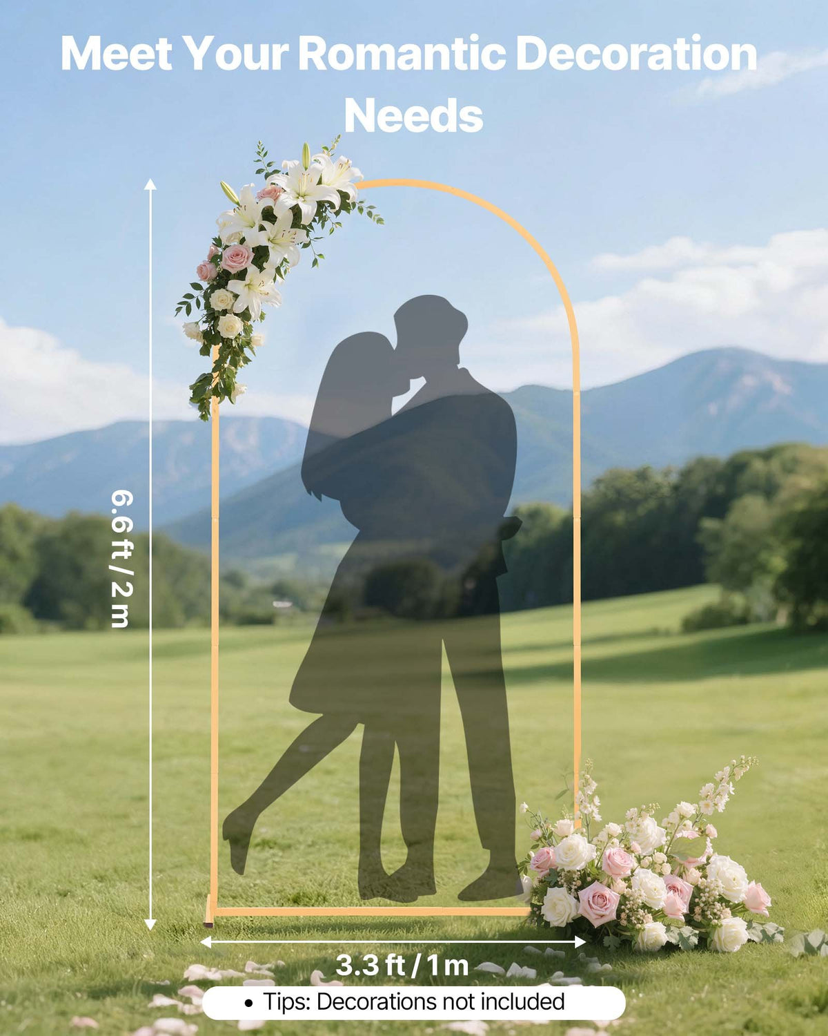 VEVOR Arch Backdrop Stand, 6.6 x 3.3 ft, Stable Structure, Easy Assembly, 1 Piece Gold Metal Arch Backdrop Stand for Wedding, Birthday Party, Graduation, Holiday Celebration, and Ceremony Decoration - BYDGMJDJT66FVMQ73001V0 - view 3