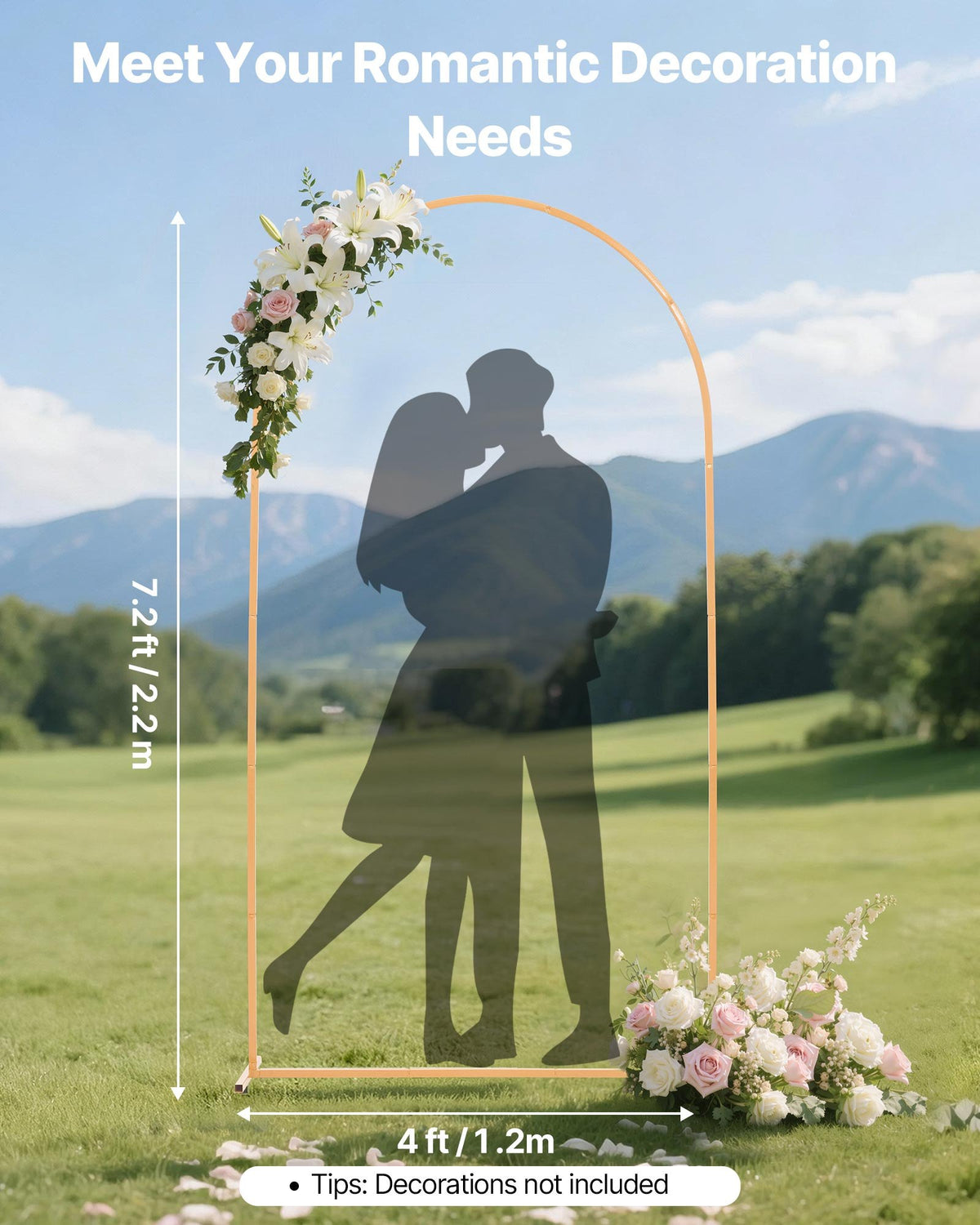 VEVOR Arch Backdrop Stand, 7.2 x 4 ft, Stable Structure, Easy Assembly, 1 Piece Gold Metal Arch Backdrop Stand for Wedding, Birthday Party, Graduation, Holiday Celebration, and Ceremony Decoration - BYDGMJDJT72FCTPRA001V0 - view 3