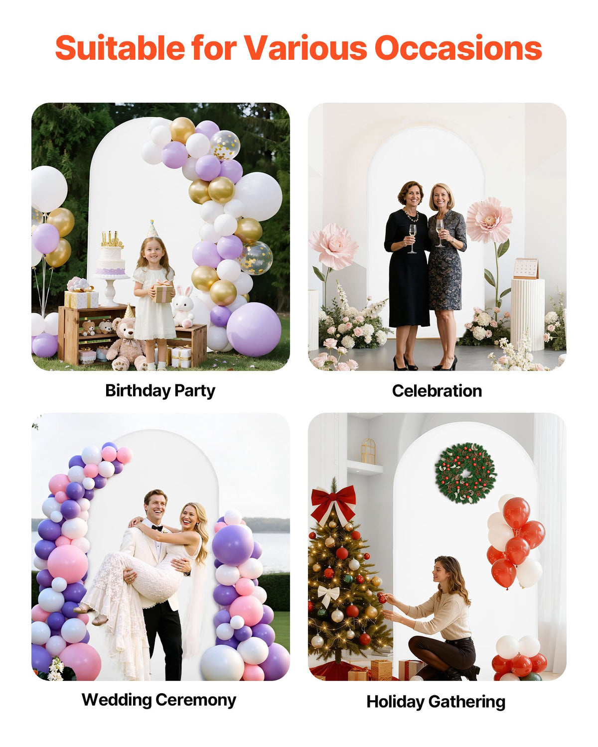VEVOR Arch Backdrop Stand, 7.2 x 4 ft, Stable Structure, Easy Assembly, 1 Piece Gold Metal Arch Backdrop Stand with Cover for Wedding, Birthday Party, Holiday Celebration, and Ceremony Decoration - BYDGMJDJTDBZ4I7F2001V0 - view 7