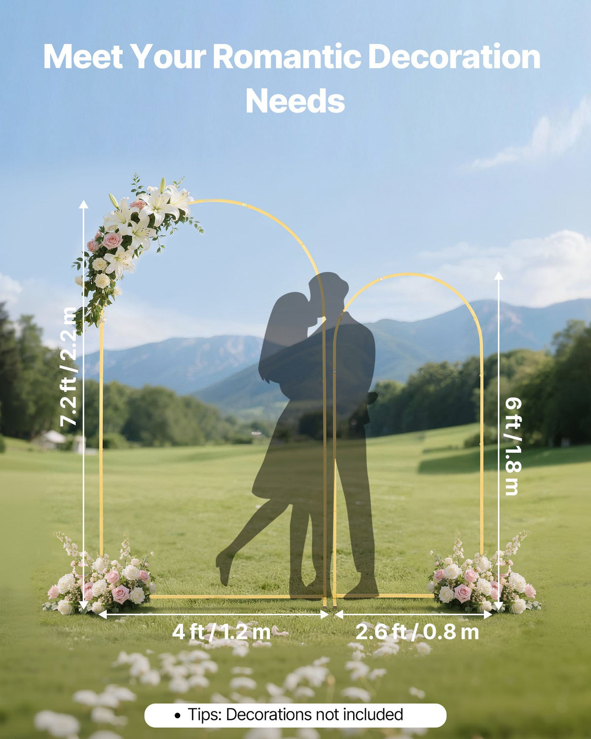 VEVOR Arch Backdrop Stand, Set of 2, 7.2 ft and 6 ft, Stable Structure, Easy Assembly, Gold Metal Arch Backdrop Stand for Wedding, Birthday Party, Graduation, Celebration, and Ceremony Decoration - BYDGMJLJT72FB97K8001V0 - view 3