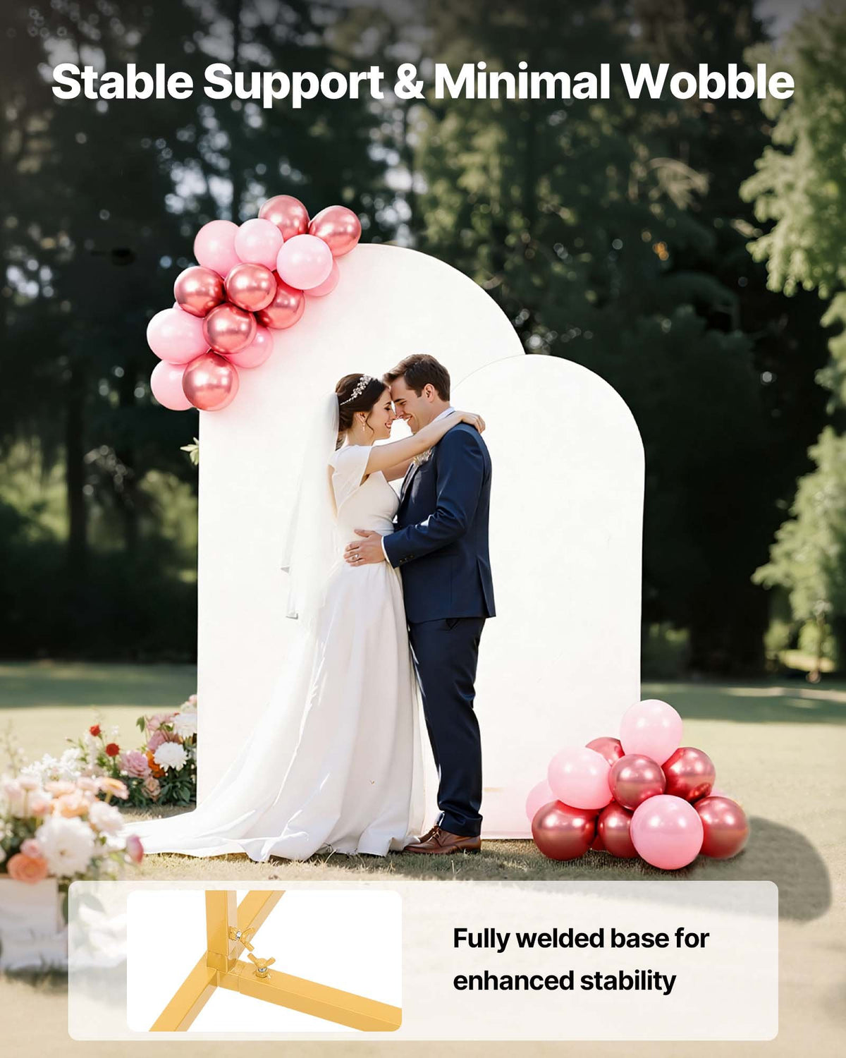 VEVOR Arch Backdrop Stand, Set of 2, 7.2 ft and 6 ft, Stable Structure, Easy Assembly, Gold Metal Arch Backdrop Stand with Cover for Wedding, Birthday Party, Celebration, and Ceremony Decoration - BYDGMJLJTDBZ1SEAH001V0 - view 5
