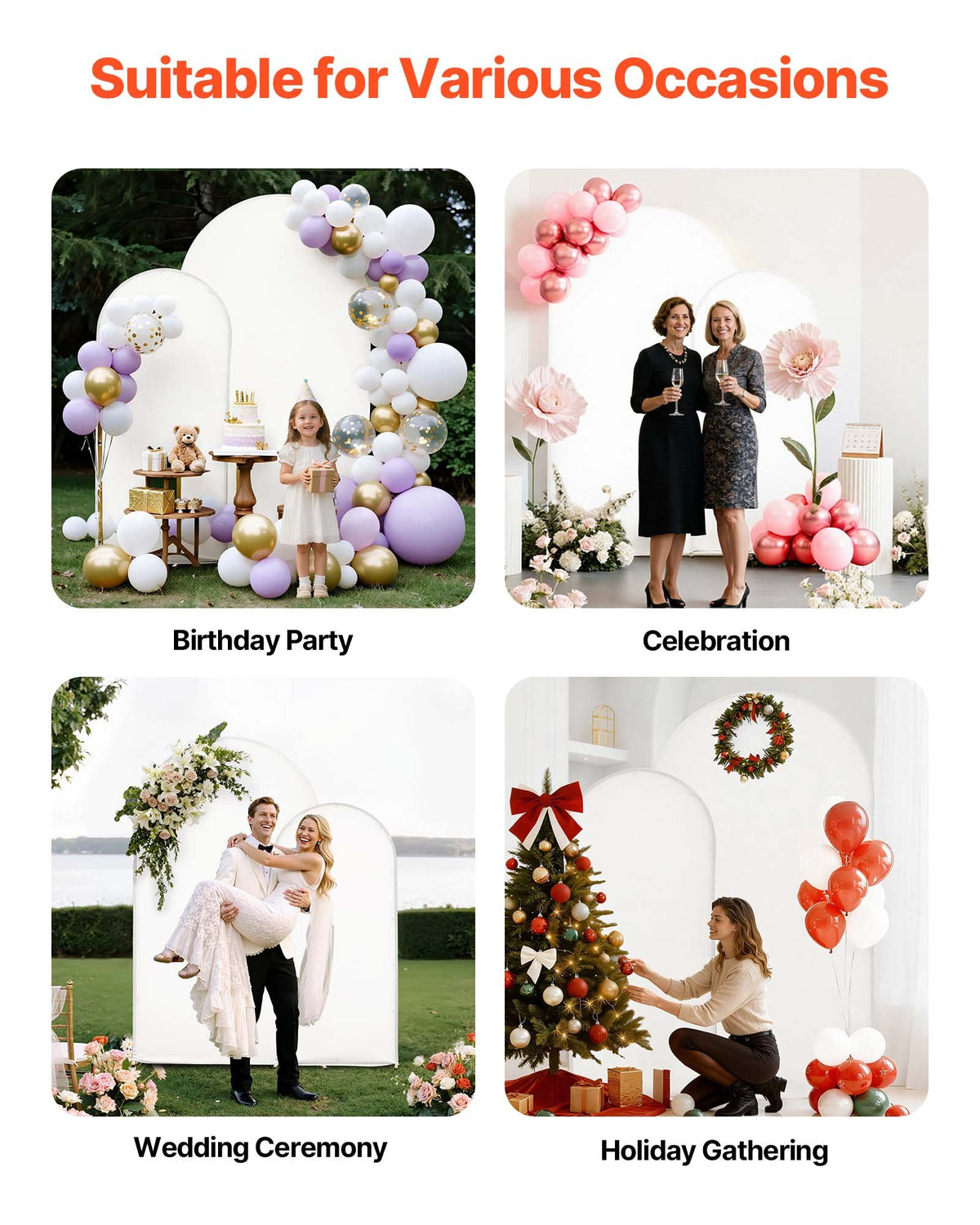 VEVOR Arch Backdrop Stand, Set of 2, 7.2 ft and 6 ft, Stable Structure, Easy Assembly, Gold Metal Arch Backdrop Stand with Cover for Wedding, Birthday Party, Celebration, and Ceremony Decoration - BYDGMJLJTDBZ1SEAH001V0 - view 7