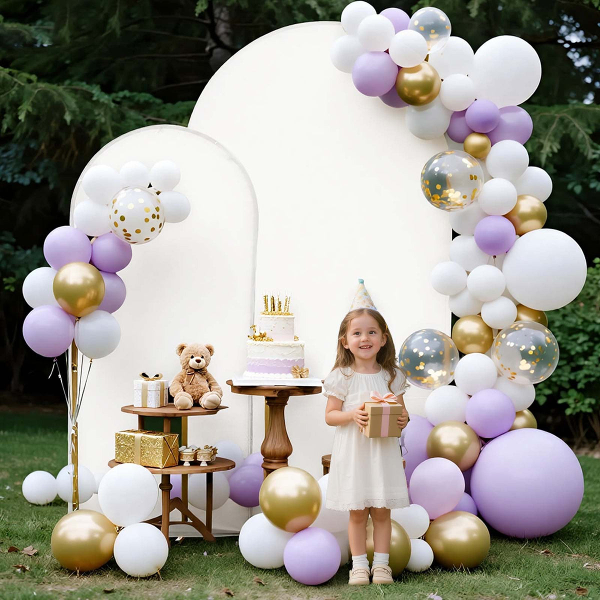 VEVOR Arch Backdrop Stand, Set of 2, 7.2 ft and 6 ft, Stable Structure, Easy Assembly, Gold Metal Arch Backdrop Stand with Cover for Wedding, Birthday Party, Celebration, and Ceremony Decoration - BYDGMJLJTDBZ1SEAH001V0 - view 9