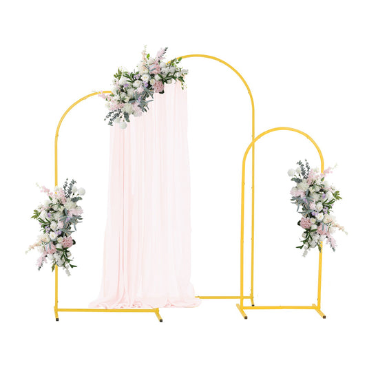 VEVOR Arch Backdrop Stand, Set of 3, 6/5/4 ft, Stable Structure, Easy Assembly, Gold Metal Arch Backdrop Stand for Wedding, Birthday Party, Graduation, Holiday Celebration, and Ceremony Decoration - BYDGMJSJT6FTQCA1U001V0 - view 1