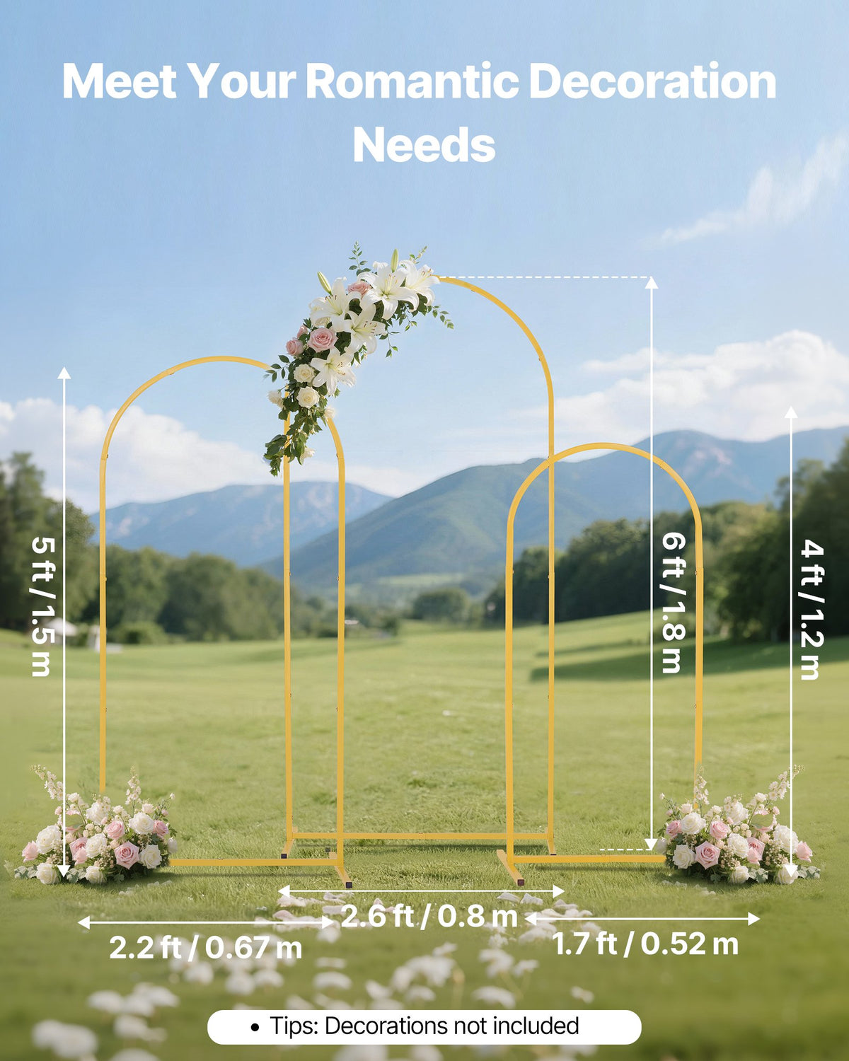 VEVOR Arch Backdrop Stand, Set of 3, 6/5/4 ft, Stable Structure, Easy Assembly, Gold Metal Arch Backdrop Stand for Wedding, Birthday Party, Graduation, Holiday Celebration, and Ceremony Decoration - BYDGMJSJT6FTQCA1U001V0 - view 3