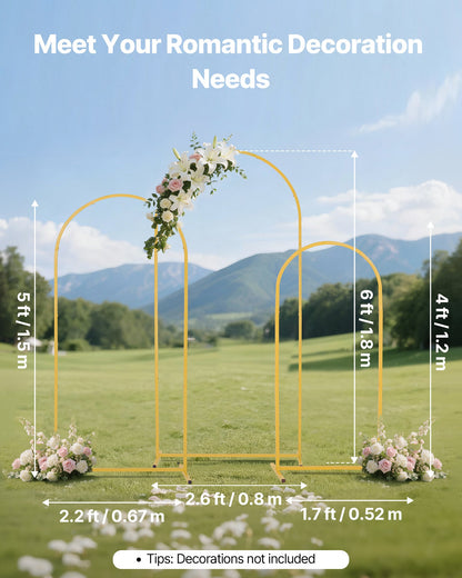 VEVOR Arch Backdrop Stand, Set of 3, 6/5/4 ft, Stable Structure, Easy Assembly, Gold Metal Arch Backdrop Stand for Wedding, Birthday Party, Graduation, Holiday Celebration, and Ceremony Decoration - BYDGMJSJT6FTQCA1U001V0 - view 3