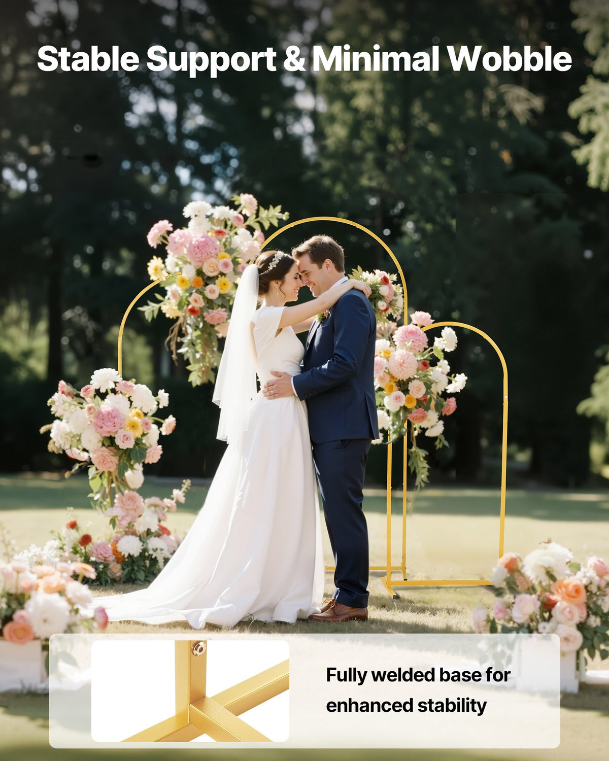 VEVOR Arch Backdrop Stand, Set of 3, 6/5/4 ft, Stable Structure, Easy Assembly, Gold Metal Arch Backdrop Stand for Wedding, Birthday Party, Graduation, Holiday Celebration, and Ceremony Decoration - BYDGMJSJT6FTQCA1U001V0 - view 5