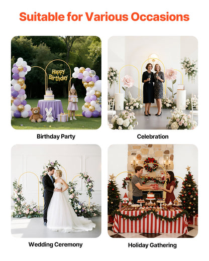 VEVOR Arch Backdrop Stand, Set of 3, 6/5/4 ft, Stable Structure, Easy Assembly, Gold Metal Arch Backdrop Stand for Wedding, Birthday Party, Graduation, Holiday Celebration, and Ceremony Decoration - BYDGMJSJT6FTQCA1U001V0 - view 7
