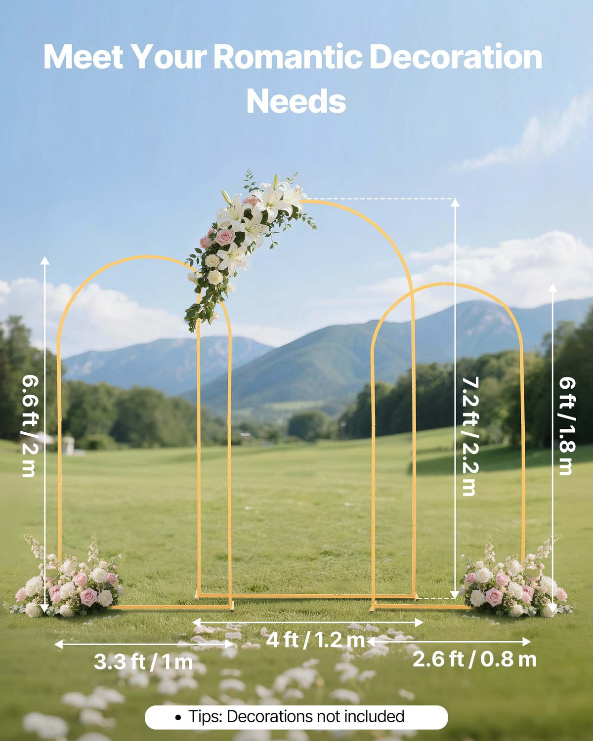 VEVOR Arch Backdrop Stand, Set of 3, 7.2/6.6/6 ft, Stable Structure, Easy Assembly, Gold Metal Arch Backdrop Stand for Wedding, Birthday Party, Graduation, Holiday Celebration, and Ceremony Decoration - BYDGMJSJT72FV0MUO001V0 - view 3