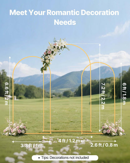 VEVOR Arch Backdrop Stand, Set of 3, 7.2/6.6/6 ft, Stable Structure, Easy Assembly, Gold Metal Arch Backdrop Stand for Wedding, Birthday Party, Graduation, Holiday Celebration, and Ceremony Decoration - BYDGMJSJT72FV0MUO001V0 - view 3