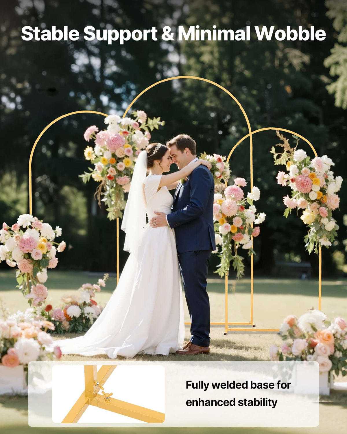 VEVOR Arch Backdrop Stand, Set of 3, 7.2/6.6/6 ft, Stable Structure, Easy Assembly, Gold Metal Arch Backdrop Stand for Wedding, Birthday Party, Graduation, Holiday Celebration, and Ceremony Decoration - BYDGMJSJT72FV0MUO001V0 - view 5