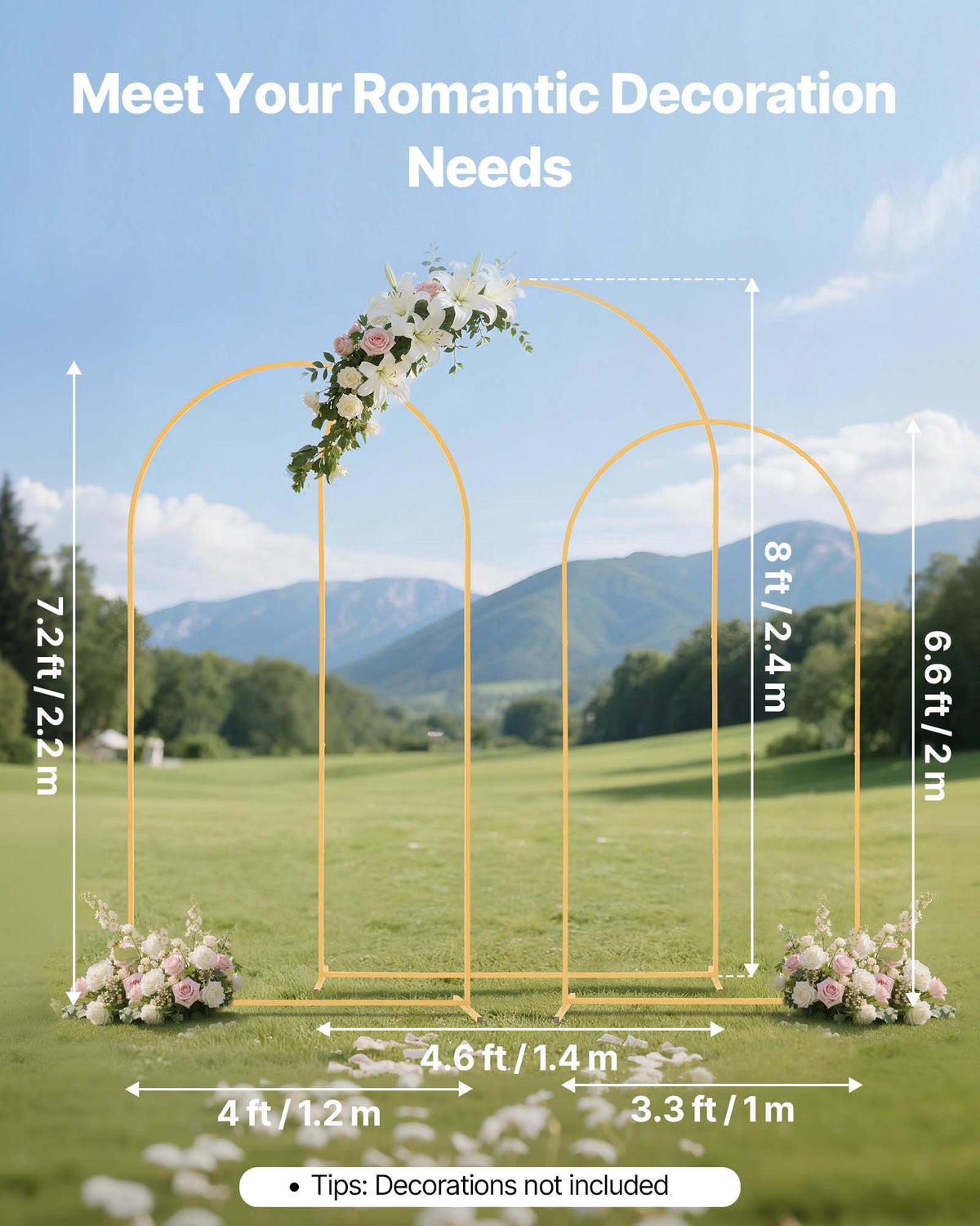 VEVOR Arch Backdrop Stand, Set of 3, 8/7.2/6.6 ft, Stable Structure, Easy Assembly, Gold Metal Arch Backdrop Stand for Wedding, Birthday Party, Graduation, Holiday Celebration, and Ceremony Decoration - BYDGMJSJT8FTVMGMA001V0 - view 3