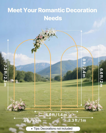 VEVOR Arch Backdrop Stand, Set of 3, 8/7.2/6.6 ft, Stable Structure, Easy Assembly, Gold Metal Arch Backdrop Stand for Wedding, Birthday Party, Graduation, Holiday Celebration, and Ceremony Decoration - BYDGMJSJT8FTVMGMA001V0 - view 3