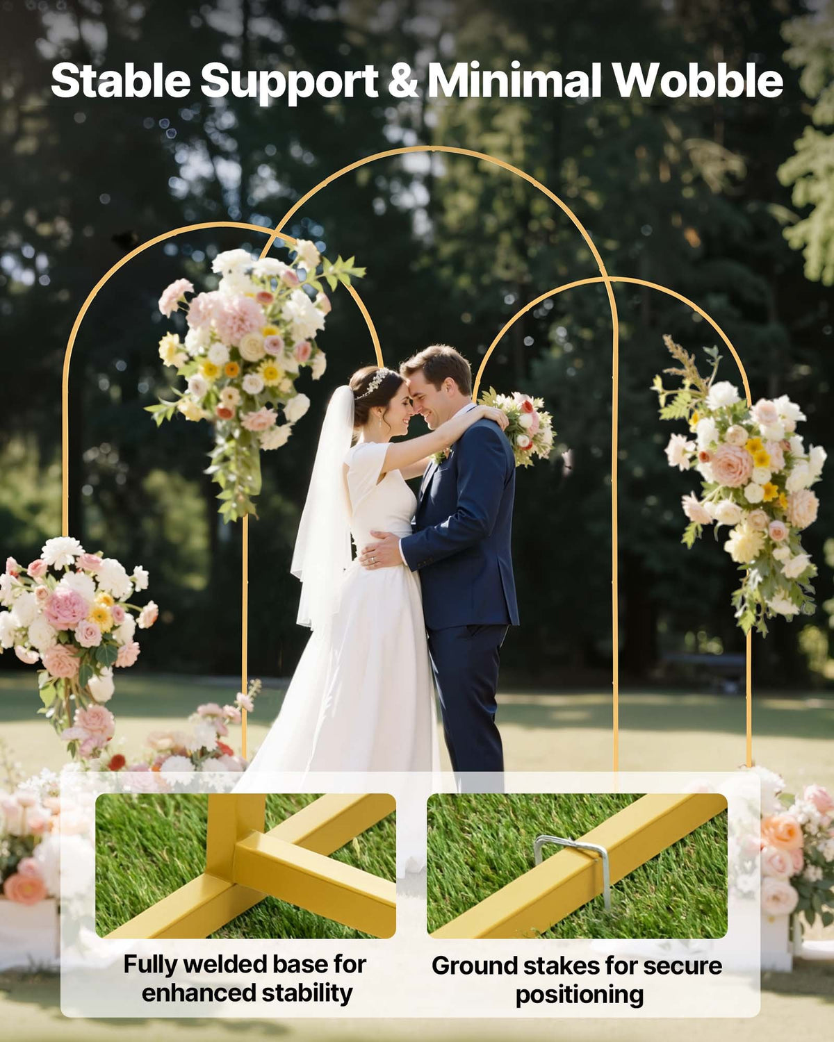 VEVOR Arch Backdrop Stand, Set of 3, 8/7.2/6.6 ft, Stable Structure, Easy Assembly, Gold Metal Arch Backdrop Stand for Wedding, Birthday Party, Graduation, Holiday Celebration, and Ceremony Decoration - BYDGMJSJT8FTVMGMA001V0 - view 5