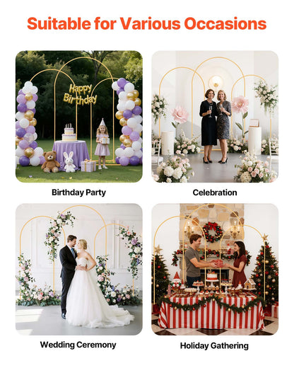 VEVOR Arch Backdrop Stand, Set of 3, 8/7.2/6.6 ft, Stable Structure, Easy Assembly, Gold Metal Arch Backdrop Stand for Wedding, Birthday Party, Graduation, Holiday Celebration, and Ceremony Decoration - BYDGMJSJT8FTVMGMA001V0 - view 7