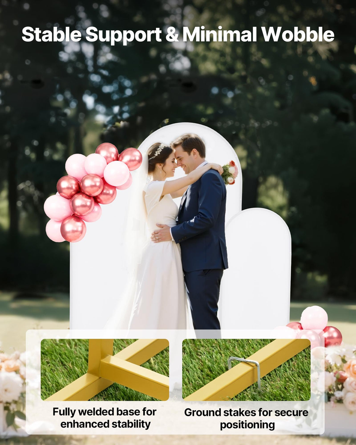 VEVOR Arch Backdrop Stand, Set of 3, 6/5/4 ft, Stable Structure, Easy Assembly, Gold Metal Arch Backdrop Stand with Cover, for Wedding, Birthday Party, Graduation, Celebration, and Ceremony Decoration - BYDGMJSJTDBZZHXXL001V0 - view 5