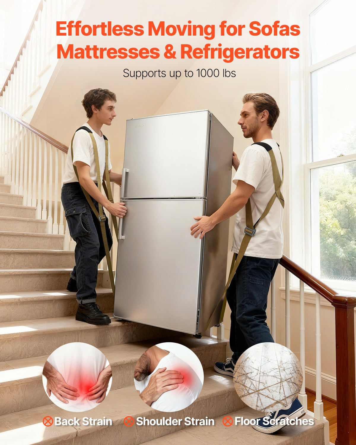 VEVOR Moving Straps, Supports up to 1000 lbs, 2-Person Lifting and Moving System with 2 Harness Straps & 2 Load-bearing Straps, Adjustable Lifting Shoulder Straps Move Furniture Appliances Mattresses - BYDJKSJCX800G9Y2P001V0 - view 3