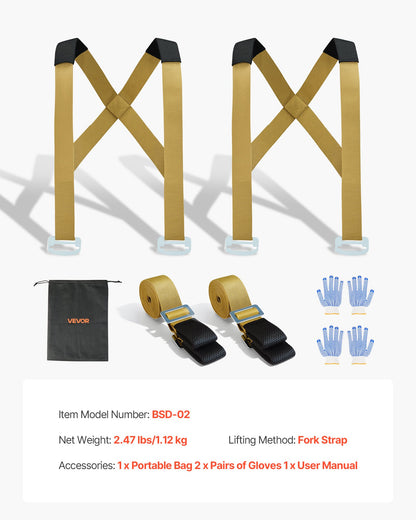 VEVOR Moving Straps, Supports up to 1000 lbs, 2-Person Lifting and Moving System with 2 Harness Straps & 2 Load-bearing Straps, Adjustable Lifting Shoulder Straps Move Furniture Appliances Mattresses - BYDJKSJCX800G9Y2P001V0 - view 8