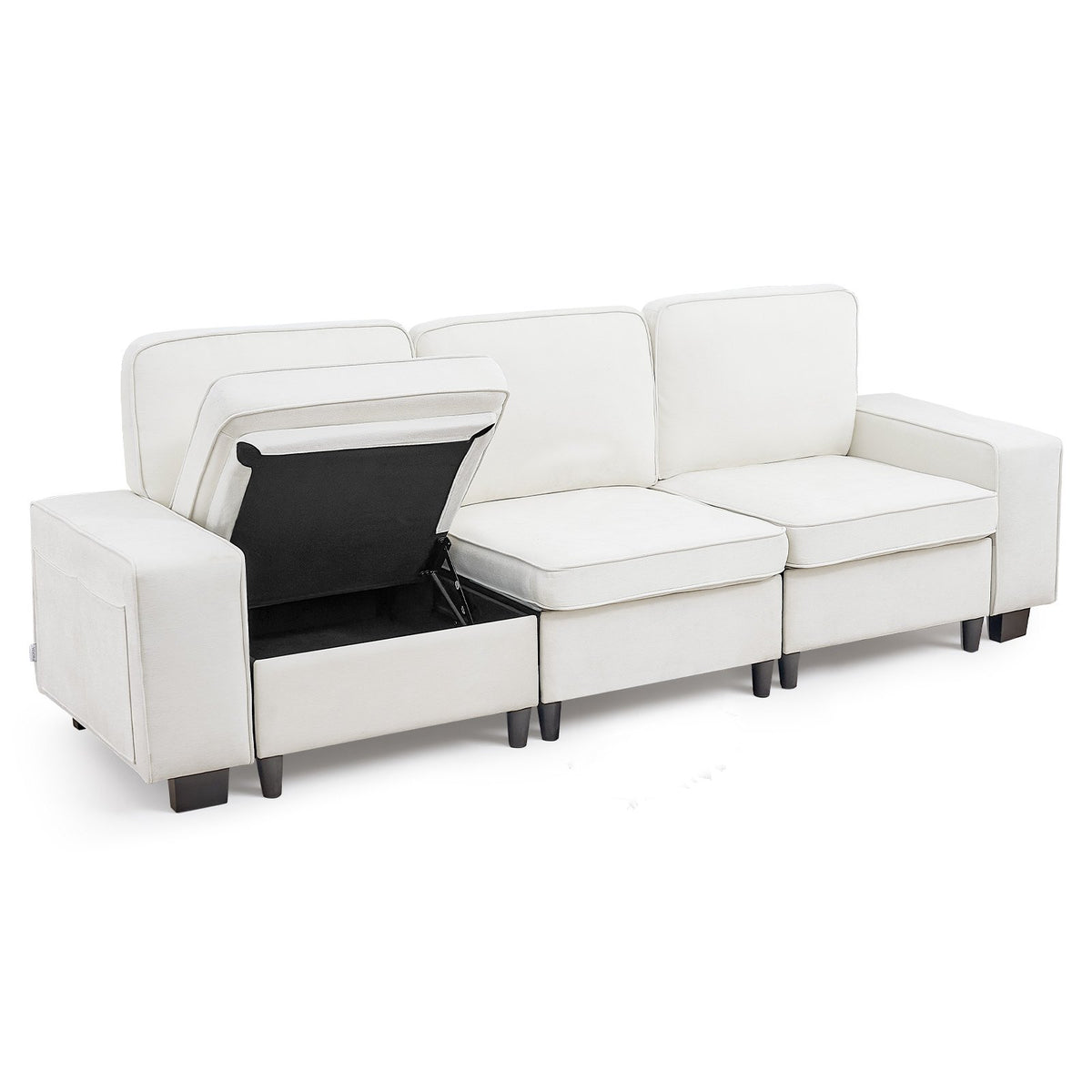 VEVOR 100-Inch Modular 3-Seater Sofa – Comfy Couch with Deep Seats & Hidden Storage, Modern Design for Living Room, Apartment, or Office, White - BYDRWSFKJZJ11COPL001V0 - view 1