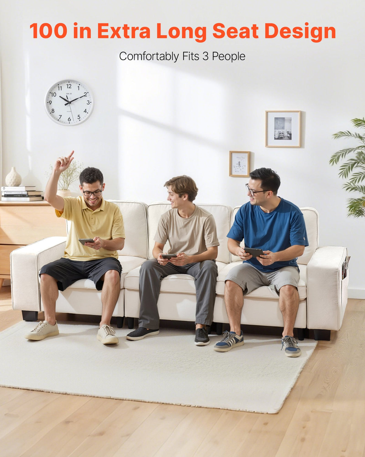 VEVOR 100-Inch Modular 3-Seater Sofa – Comfy Couch with Deep Seats & Hidden Storage, Modern Design for Living Room, Apartment, or Office, White - BYDRWSFKJZJ11COPL001V0 - view 3