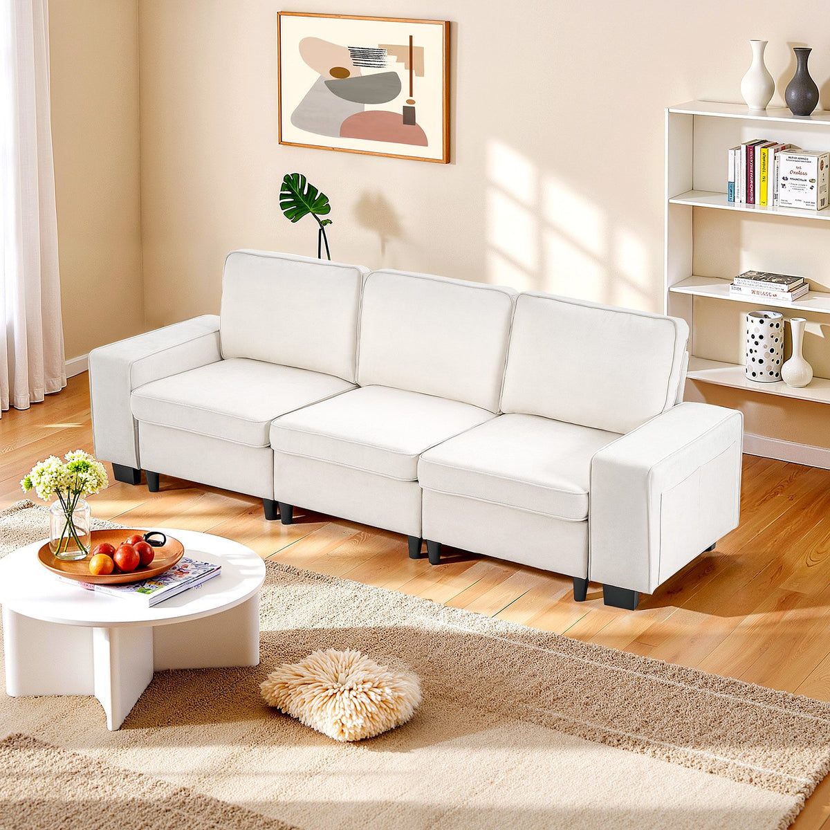VEVOR 100-Inch Modular 3-Seater Sofa – Comfy Couch with Deep Seats & Hidden Storage, Modern Design for Living Room, Apartment, or Office, White - BYDRWSFKJZJ11COPL001V0 - view 9