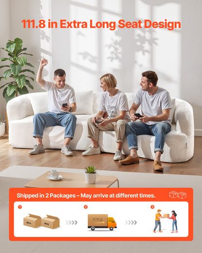VEVOR Luxury Modern Cloud Plush Sectional Sofa, 112" Curved Modular Couch with 4 Pillows - Oversized Deep Seat Corduroy Fabric for Living Room, Apartment, Office, No Assembly Needed, White - BYDRWSFYSHMY53LUV001V0 - view 3