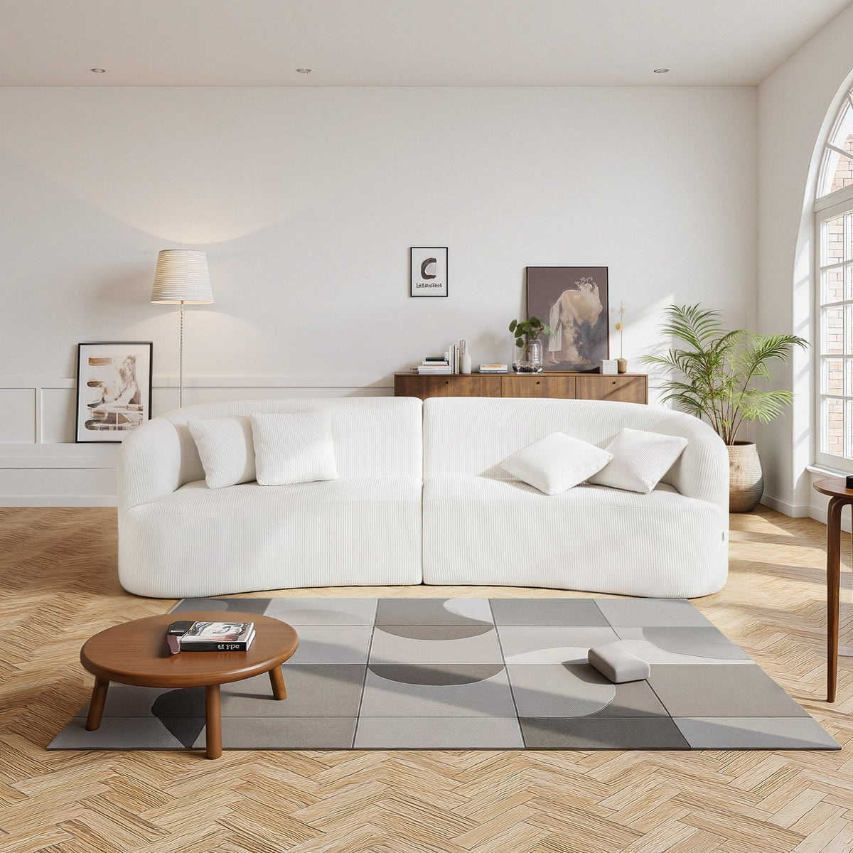 VEVOR Luxury Modern Cloud Plush Sectional Sofa, 112" Curved Modular Couch with 4 Pillows - Oversized Deep Seat Corduroy Fabric for Living Room, Apartment, Office, No Assembly Needed, White - BYDRWSFYSHMY53LUV001V0 - view 9