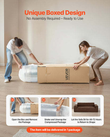 VEVOR 3-Seater Sofa in a Box, 83-Inch No Assembly Corduroy Couch with Memory Foam, Deep Seats for Living Room, Apartment, or Office, Brown - BYDRWSFYSHMZBAL5W001V0 - view 7