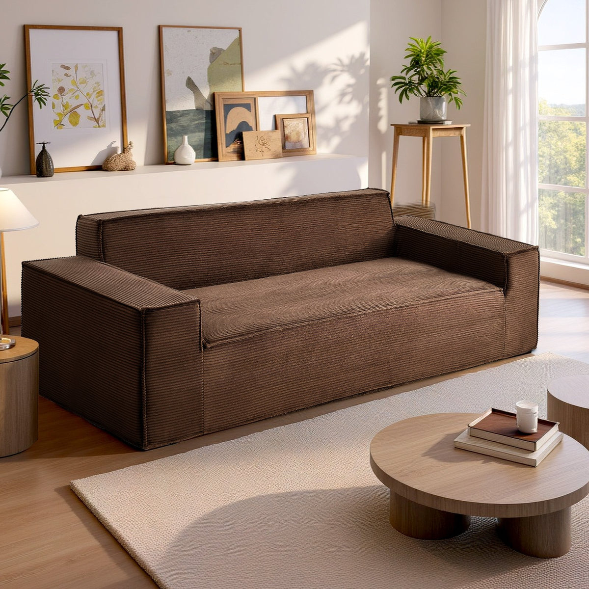 VEVOR 3-Seater Sofa in a Box, 83-Inch No Assembly Corduroy Couch with Memory Foam, Deep Seats for Living Room, Apartment, or Office, Brown - BYDRWSFYSHMZBAL5W001V0 - view 9