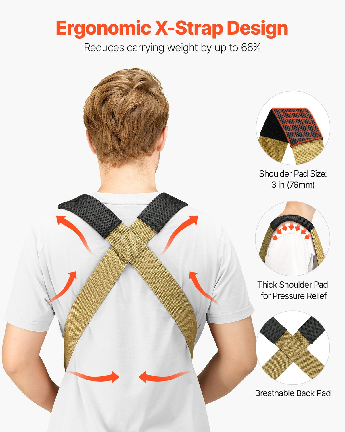 VEVOR Moving Straps, 2-Person Lifting and Moving System with 2 Harness Straps, 2 Load-bearing Straps & 1 Handheld Strap, Adjustable Lifting Shoulder Straps Move Furniture Appliances Mattresses - BYDZHSJCX100P2GMJ001V0 - view 4