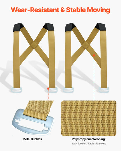 VEVOR Moving Straps, 2-Person Lifting and Moving System with 2 Harness Straps, 2 Load-bearing Straps & 1 Handheld Strap, Adjustable Lifting Shoulder Straps Move Furniture Appliances Mattresses - BYDZHSJCX100P2GMJ001V0 - view 6