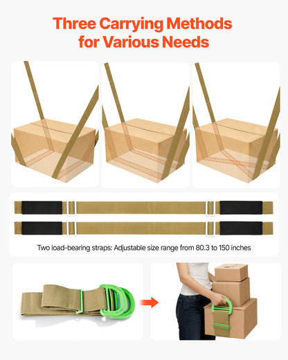 VEVOR Moving Straps, 2-Person Lifting and Moving System with 2 Harness Straps, 2 Load-bearing Straps & 1 Handheld Strap, Adjustable Lifting Shoulder Straps Move Furniture Appliances Mattresses - BYDZHSJCX100P2GMJ001V0 - view 7