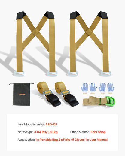 VEVOR Moving Straps, 2-Person Lifting and Moving System with 2 Harness Straps, 2 Load-bearing Straps & 1 Handheld Strap, Adjustable Lifting Shoulder Straps Move Furniture Appliances Mattresses - BYDZHSJCX100P2GMJ001V0 - view 8